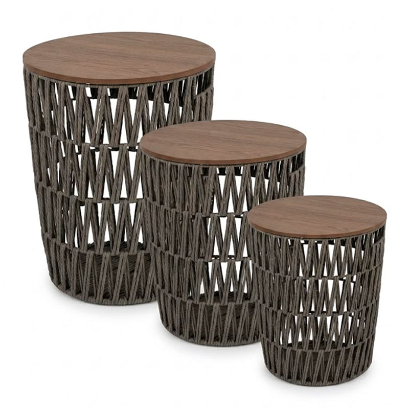 Set x3 Mesas Auxiliares de Cuerda Trenzada y Madera Living Decohogar