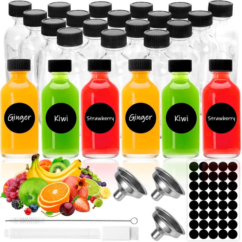 Botellas de Cristal con Tapa Mini Frascos de Vidrio 60ml Botellitas de Cristal Pequeñas Jengibre shots