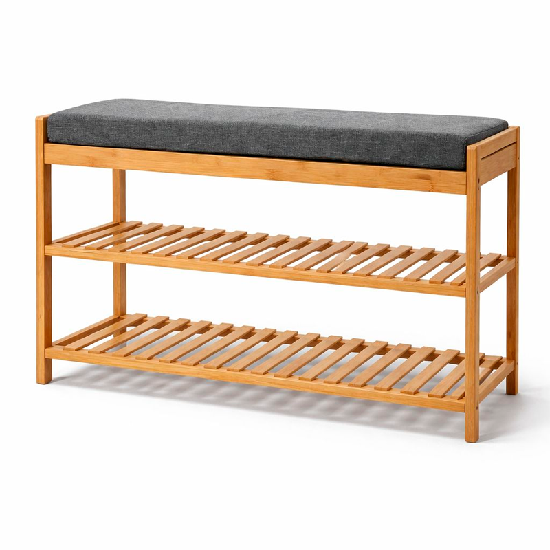 Banco Zapatero de Asiento para Entrada Organizador de zapatos Bambú de 3 niveles