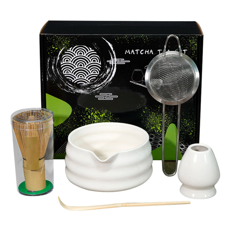 Kit de Matcha de 5 Piezas Set de Té Matcha con Batidor Tazón de Cerámica y Tamiz Accesorios Té Japones