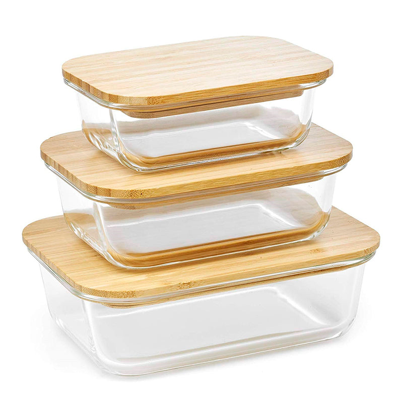Recipiente de Vidrio para Almacenamiento de Alimentos con Tapa de Bambú