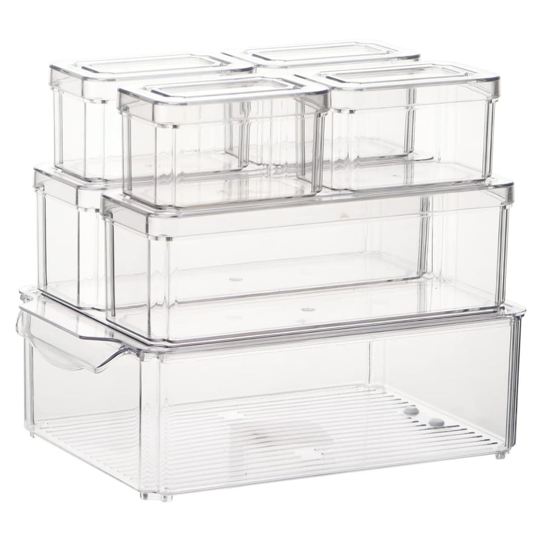 Set de 7 organizadores de refrigerador apilables con tapas Contenedor de Almacenamiento