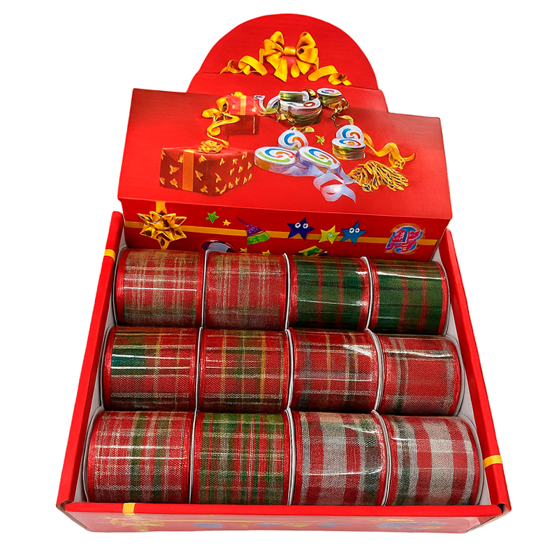 Pack 12 Mallas Navidad Cinta Decorativa Dearbol 6,3cm*2,7mts Multicolor Geometrico