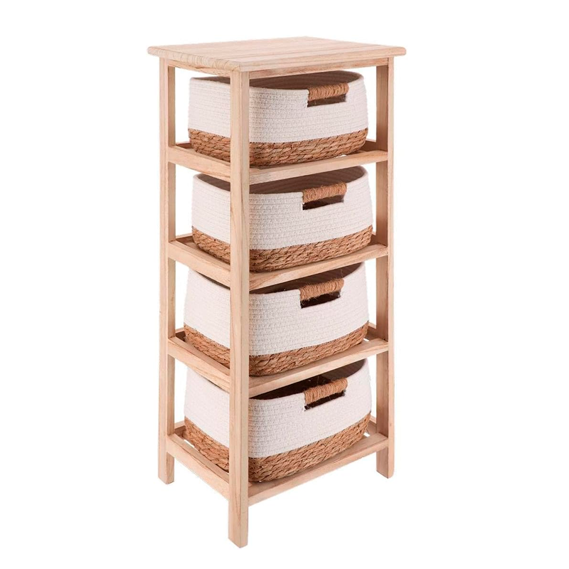 Mueble de Paulownia con 4 Cestas Tejido Algodon Natural Decohogar