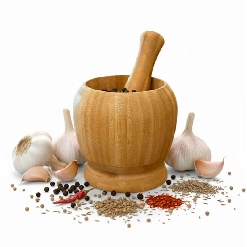 Mortero de Bambú Natural Molinillo de Especias Doméstico