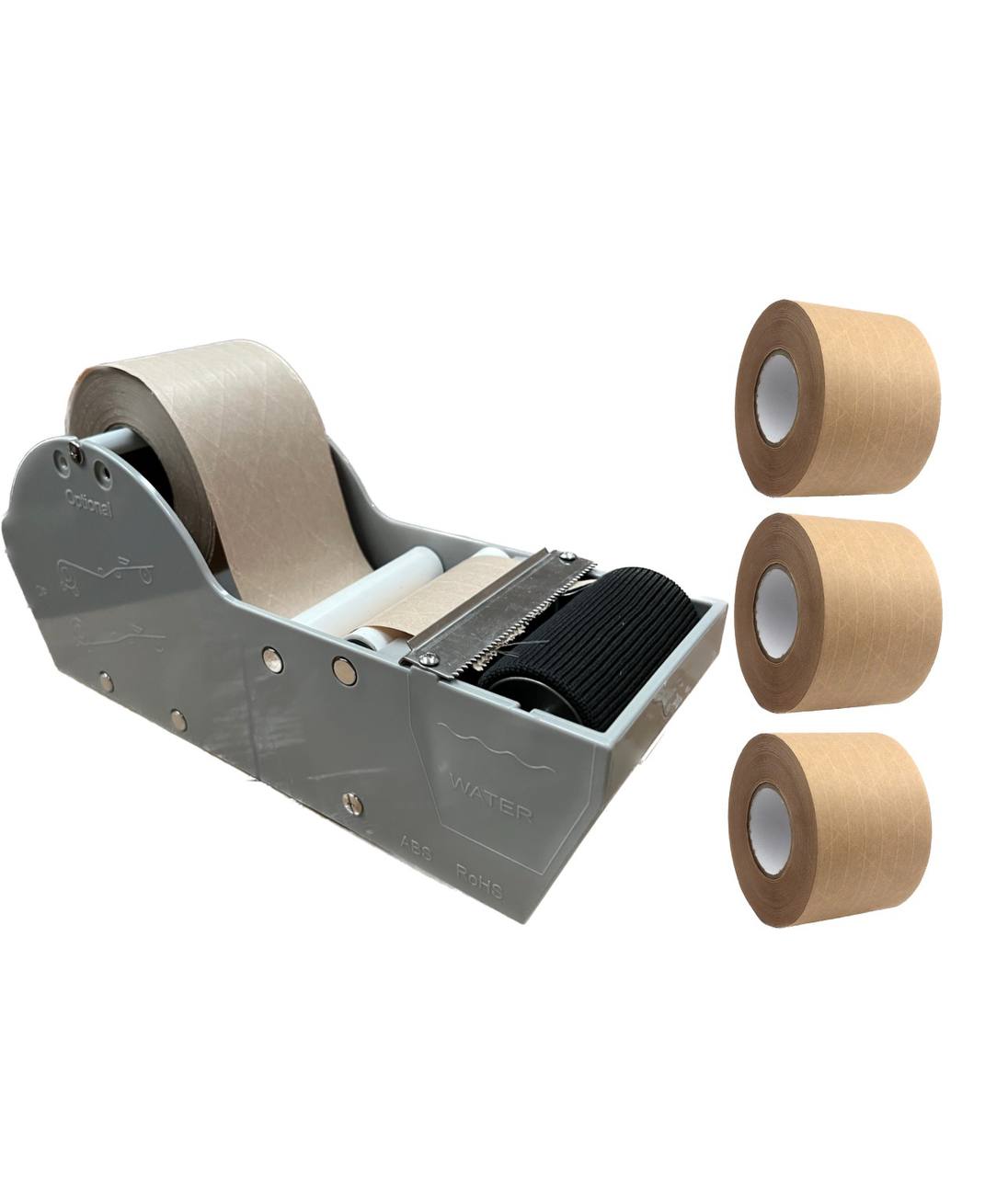 Kit de Embalaje Dispensador de Cinta de Papel kraft Reforzada + 3 Rollos de Cinta