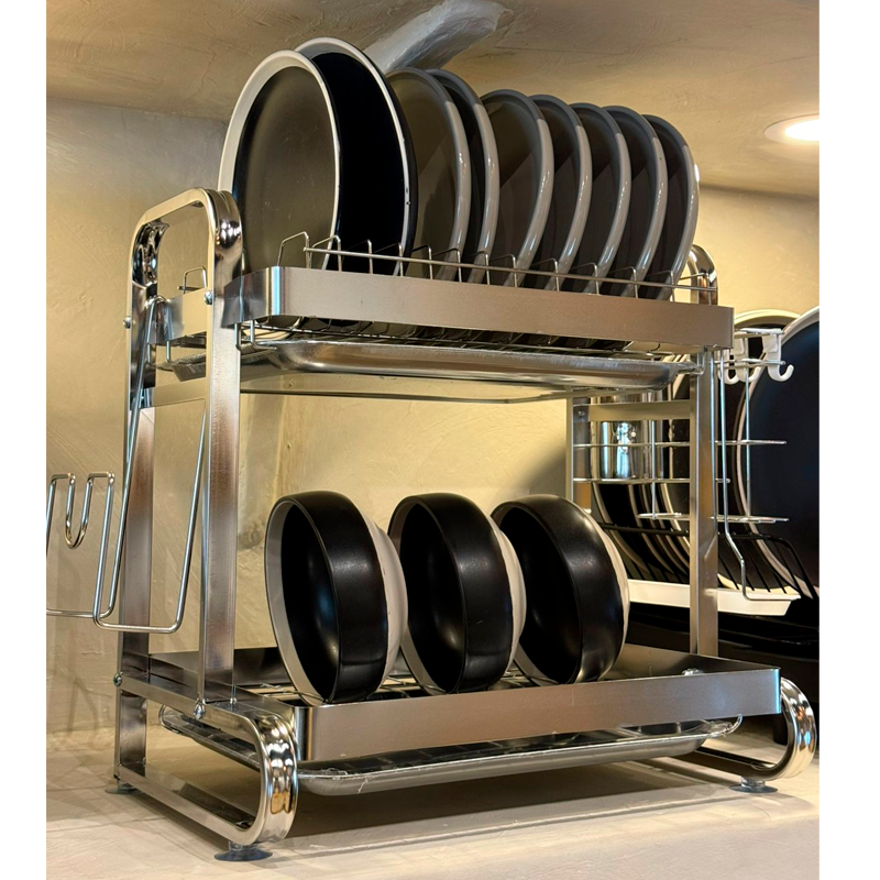 Escurridor De Platos Inoxidable De 2 Niveles Organizador De Cocina con Portaservicio