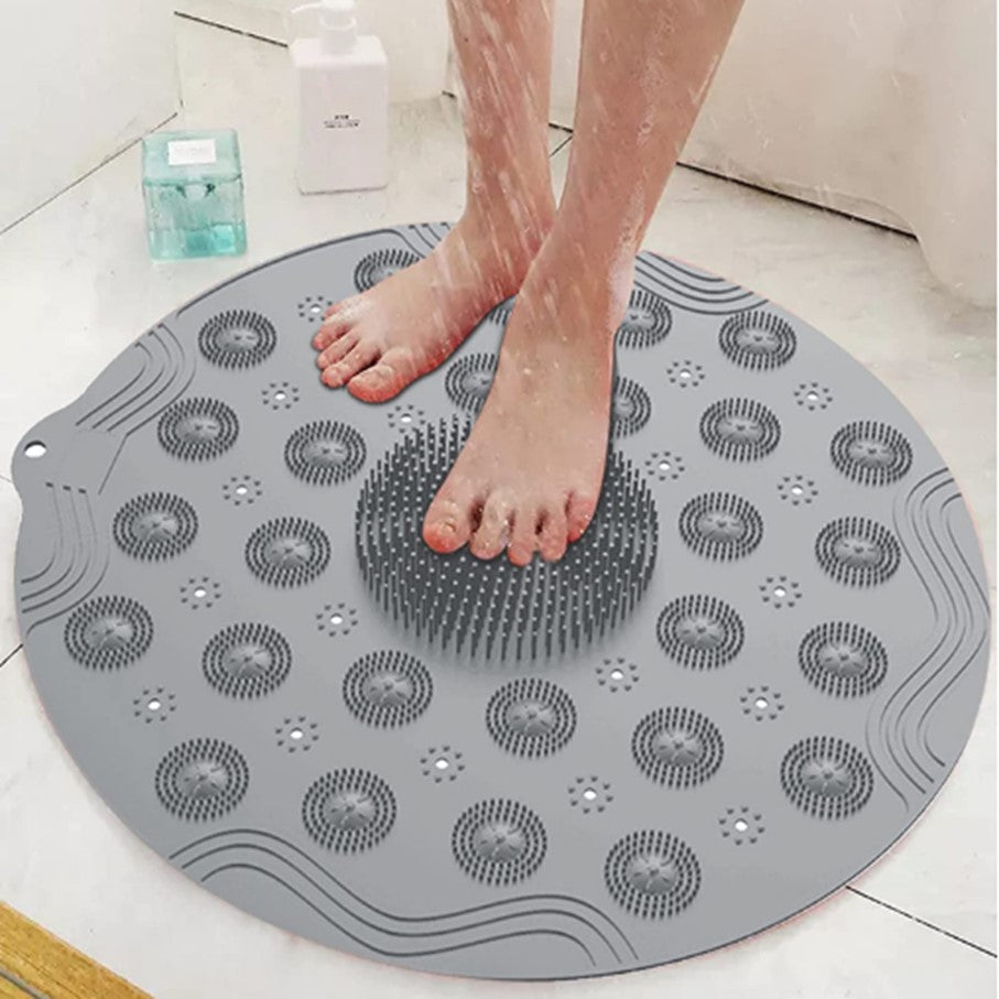 Alfombra Redonda de Ducha Antideslizante con Cepillo para Exfoliar
