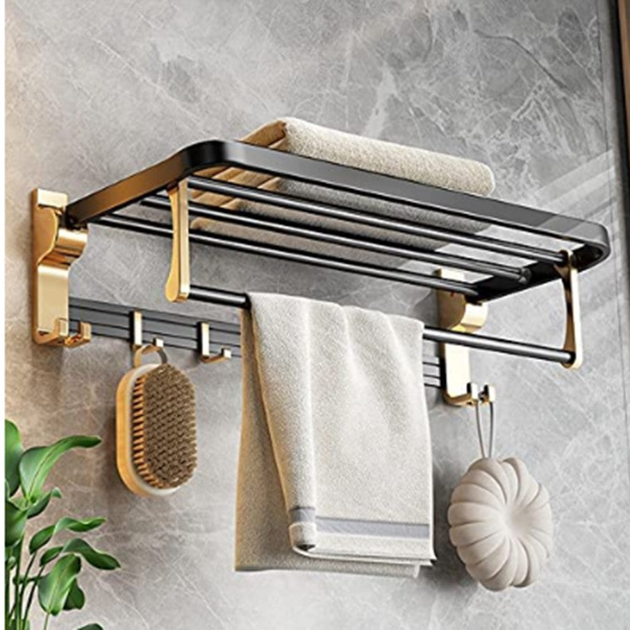 Barra Toallero Plegable Doble Negro Y Dorado 60 Cm