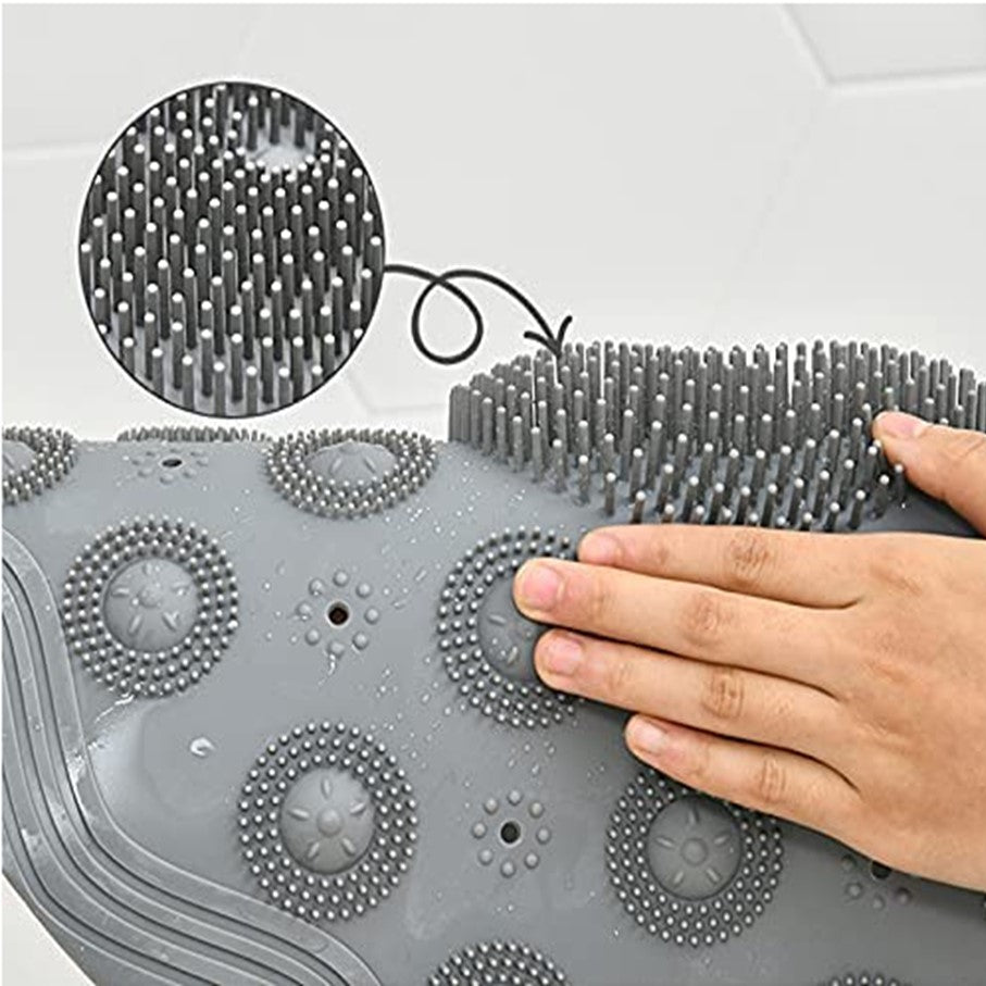 Alfombra Redonda de Ducha Antideslizante con Cepillo para Exfoliar