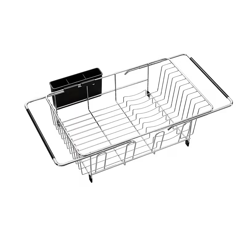 Organizador Compacto con Porta Utensilios Escurridor de Platos Ajustable para Fregaderos