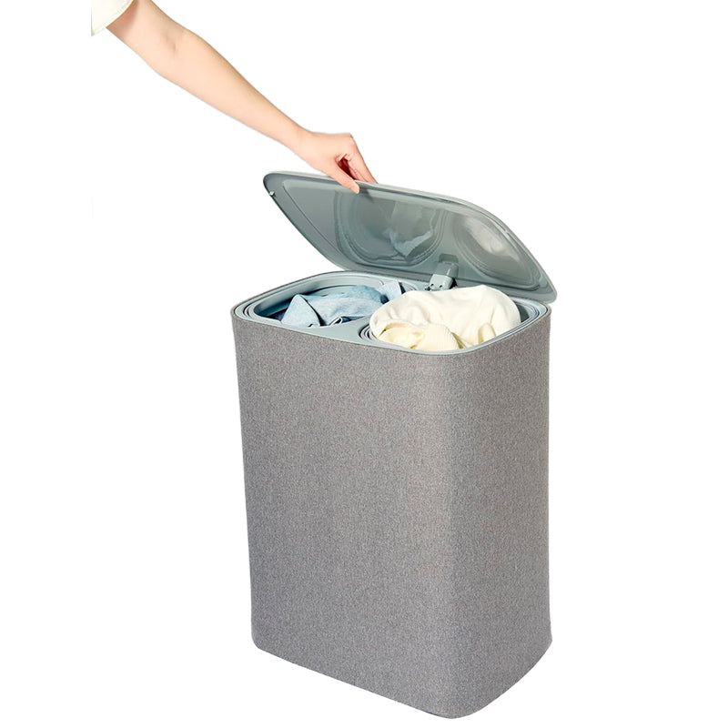 Canasto Doble Cesto De Ropa Sucia Pleglable Grande Con Tapa Gris