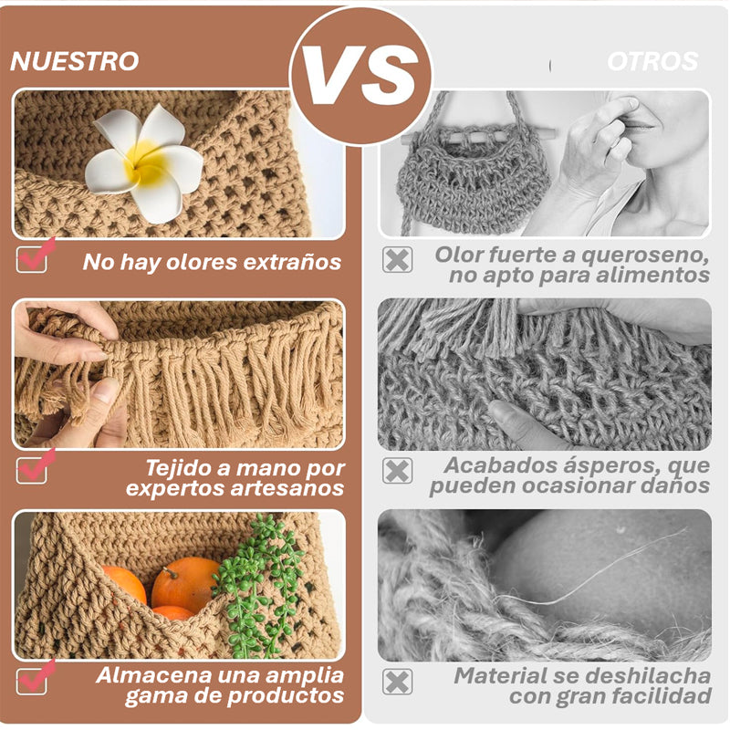 Cestas Colgantes de Frutas Multiusos Decoración Bohemia Soporte de Maceta Tejido a Mano