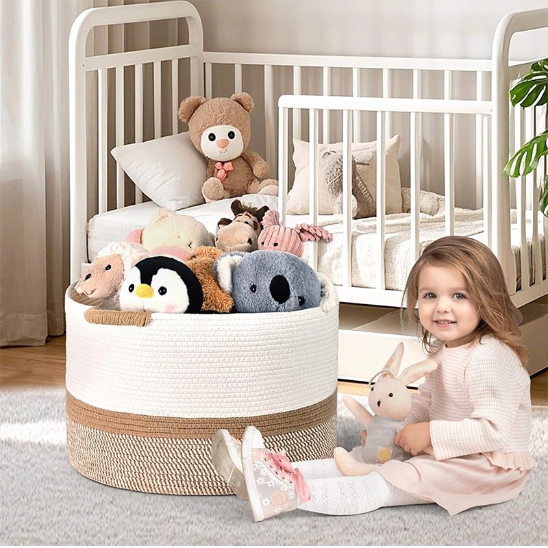 Canasto Ropa Sucia 50cm Cesto Organizador Con Asa Juguetes Blanco Y Cafe