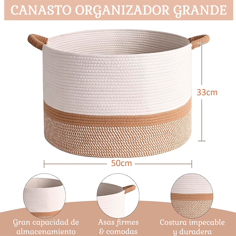 Canasto Ropa Sucia 50cm Cesto Organizador Con Asa Juguetes Blanco Y Cafe
