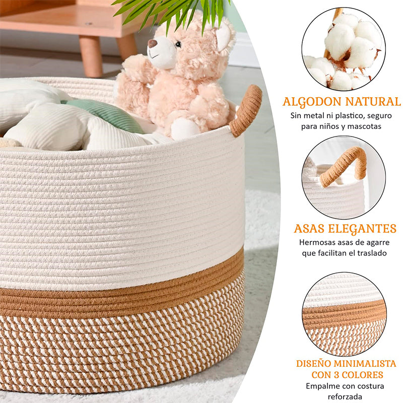 Canasto Ropa Sucia 50cm Cesto Organizador Con Asa Juguetes Blanco Y Cafe