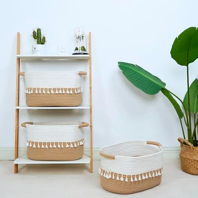 Pack 3 Canasto Tejido Bordado con Asas Cesta Cuadrada para Organizar