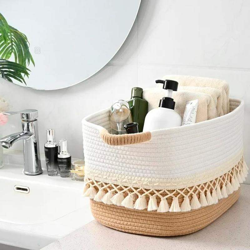 Pack 3 Canasto Tejido Bordado con Asas Cesta Cuadrada para Organizar