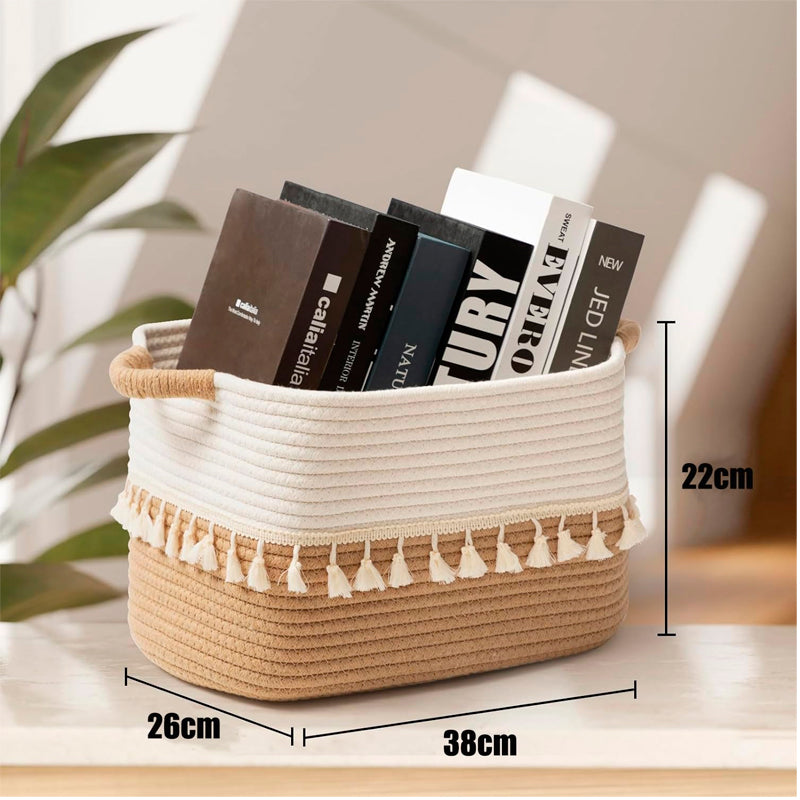 Pack 3 Canasto Tejido Bordado con Asas Cesta Cuadrada para Organizar