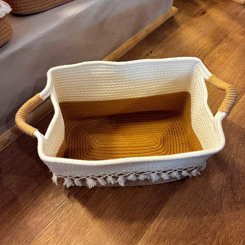 Pack 3 Canasto Tejido Bordado con Asas Cesta Cuadrada para Organizar