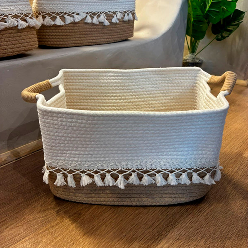 Pack 3 Canasto Tejido Bordado con Asas Cesta Cuadrada para Organizar