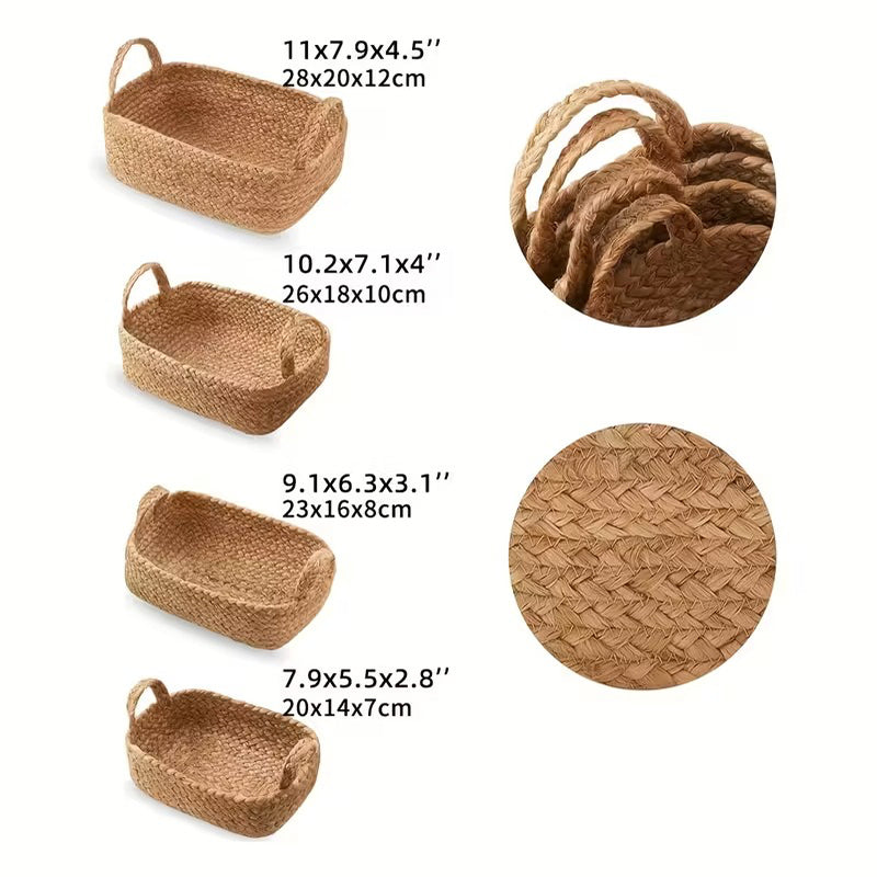 Juego De 4 Cestas De Almacenamiento Tejidas Cuerda De Yute Marrón