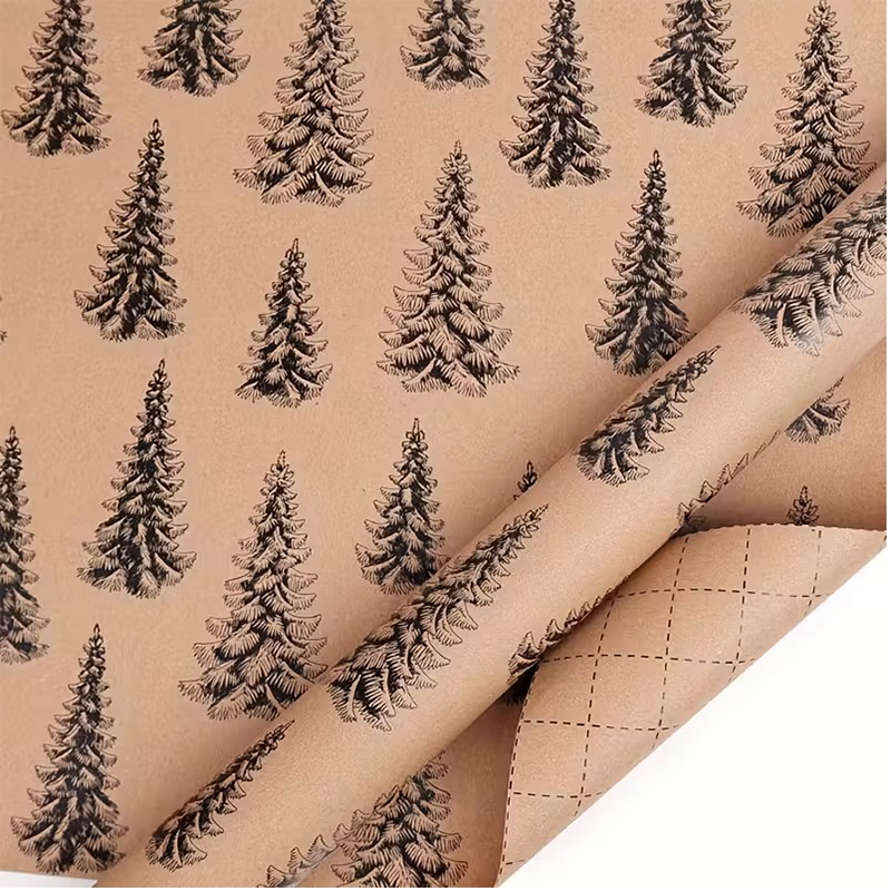 10 Papel De Regalo Para Navidad Pliego 50x70cm Kraft Marrón