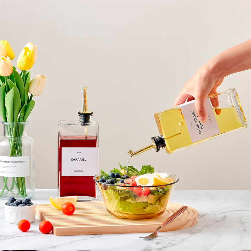 Set 4 Botella Dispensadora para Cocina 500 ml Dispensador de Vidrio Aceite Vinagre Jarabe con Boquilla