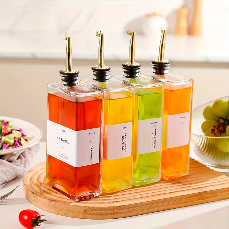 Set 4 Botella Dispensadora para Cocina 500 ml Dispensador de Vidrio Aceite Vinagre Jarabe con Boquilla