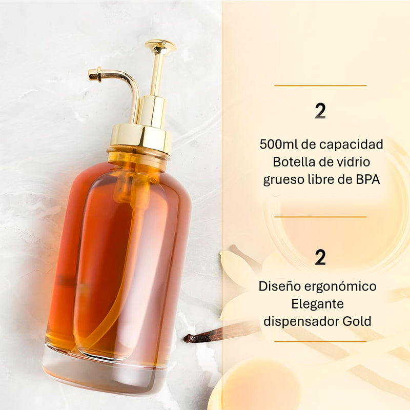2 Botella Dispensador Baño o Cocina 500ml Dorado
