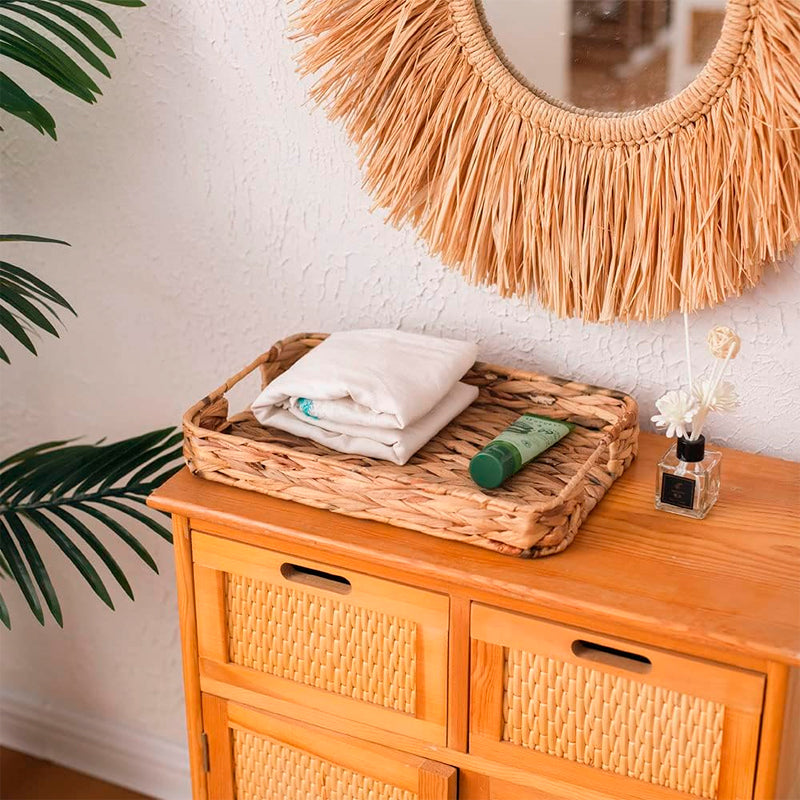 Set 3 Cestas Bajas Bandejas Rectangulares De Almacenamiento Tejidas Cuerda De Yute Marrón