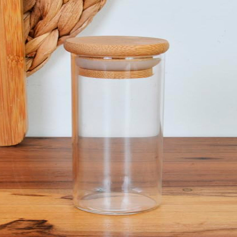 Set 8 Frascos Para Condimentos Vidrio Tapa Bambu + Soporte