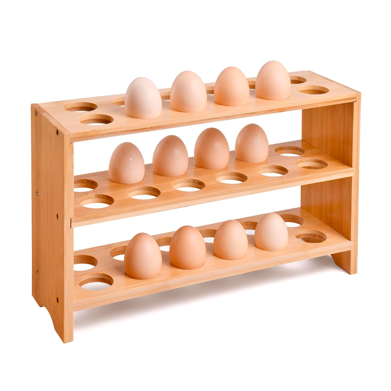Organizador de Almacenamiento de Huevos 3 Niveles Contenedor de Bambu para Encimera