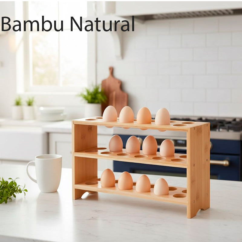 Organizador de Almacenamiento de Huevos 3 Niveles Contenedor de Bambu para Encimera
