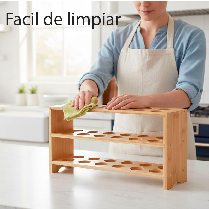 Organizador de Almacenamiento de Huevos 3 Niveles Contenedor de Bambu para Encimera
