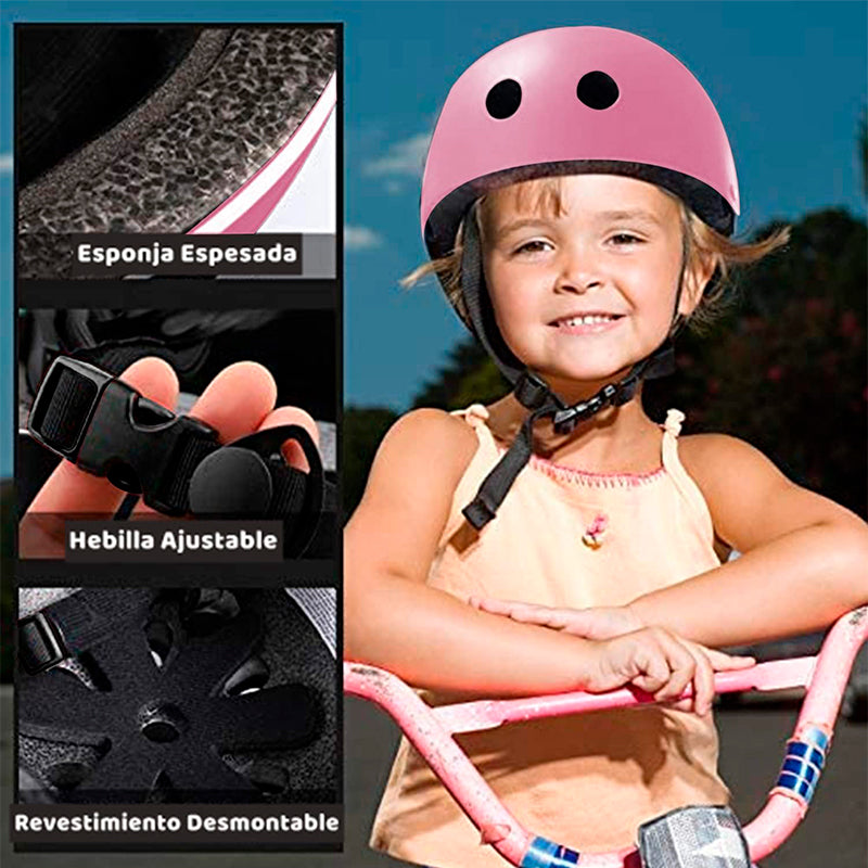 Patines 4 Rueda Rosa Ajustable Para Niña + Kit De Proteccion Rosado