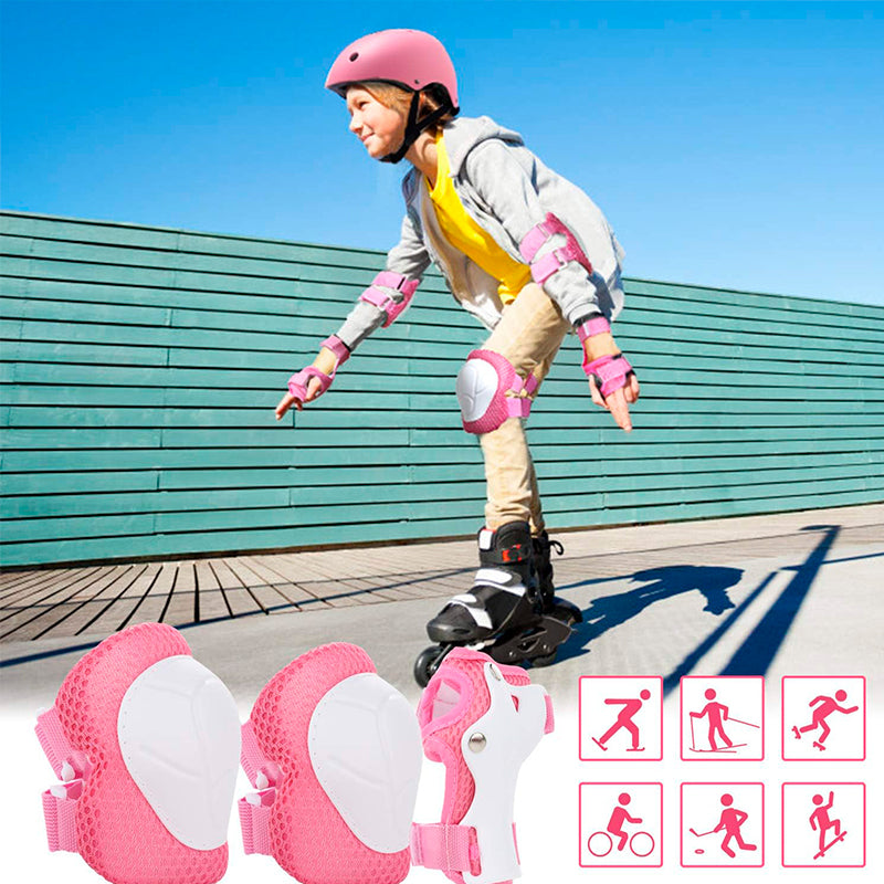 Patines 4 Rueda Rosa Ajustable Para Niña + Kit De Proteccion Rosado
