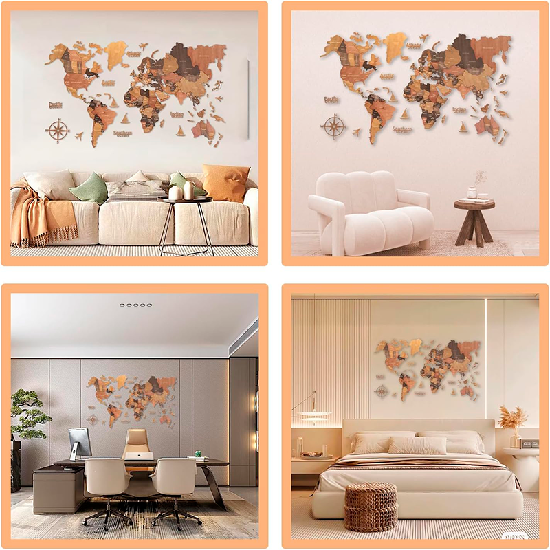 Mapa Del Mundo De Madera 100x60cm Mapa De Pared Para Viaje