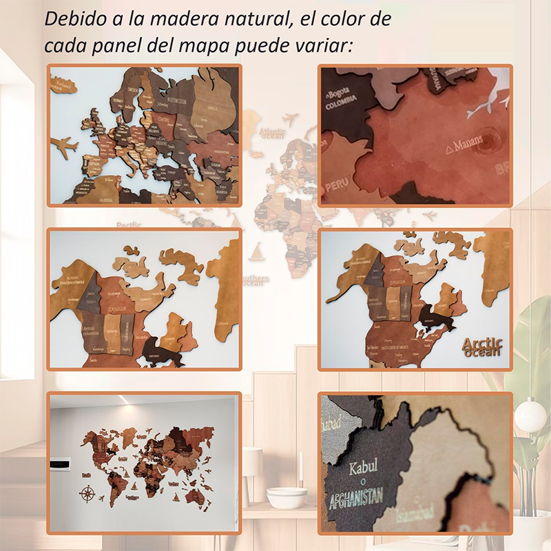 Mapa Del Mundo De Madera 100x60cm Mapa De Pared Para Viaje