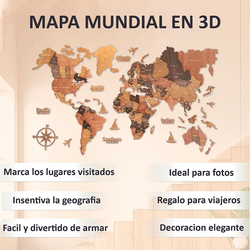 Mapa Del Mundo De Madera 100x60cm Mapa De Pared Para Viaje