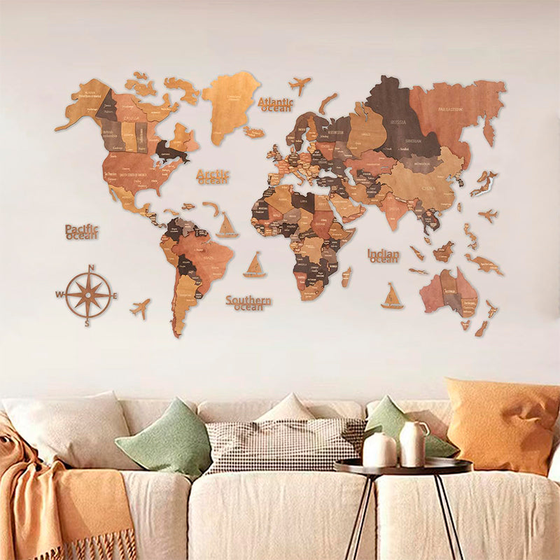 Mapa Del Mundo De Madera 100x60cm Mapa De Pared Para Viaje