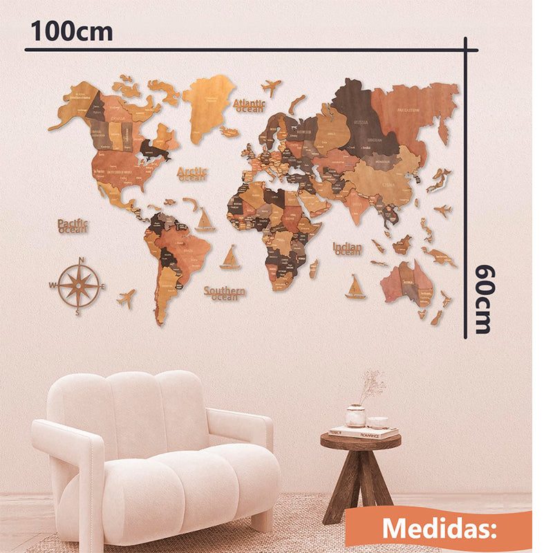 Mapa Del Mundo De Madera 100x60cm Mapa De Pared Para Viaje