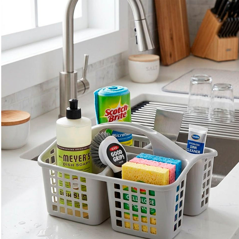 Cesta Organizadora Plástica Para Limpieza Cocina Baño Champú Gris