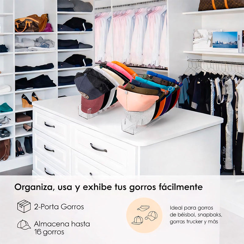 Pack 2 Organizador de Gorras Soporte de Mesa Para 7 Jockey Transparente