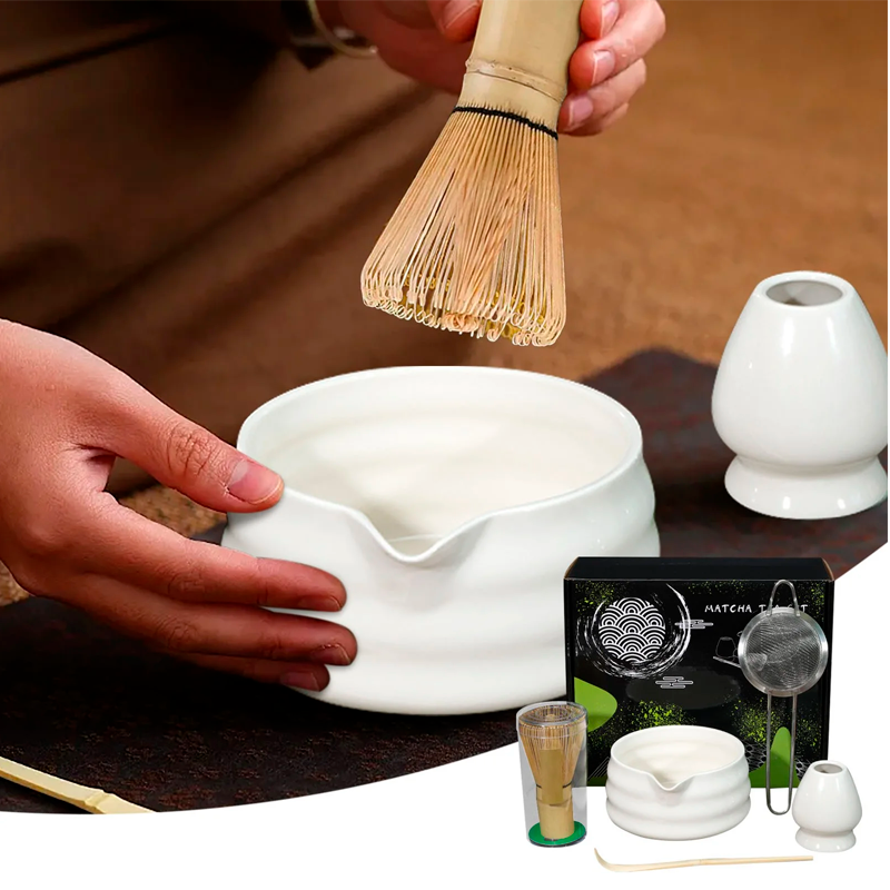Kit de Matcha de 5 Piezas Set de Té Matcha con Batidor Tazón de Cerámica y Tamiz Accesorios Té Japones