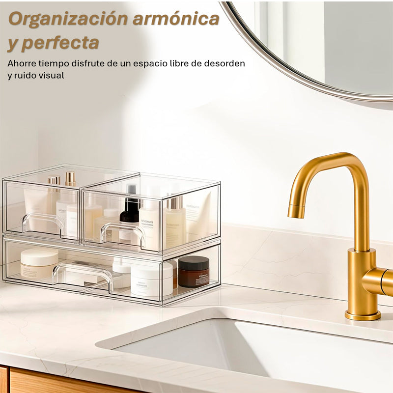 Set 3 Cajones de Almacenamiento Apilables Set Organizadores de Maquillaje Contenedores Versátiles