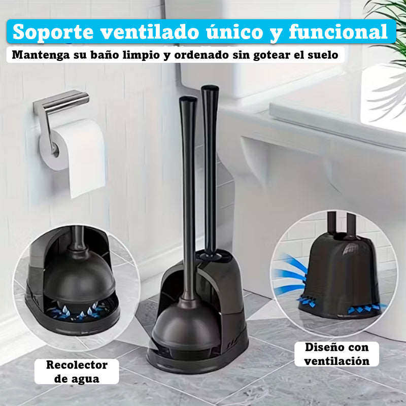 Set 2 en 1 para WC Cepillo de Inodoro y Destapador de Cañeria Sopapo con Soporte