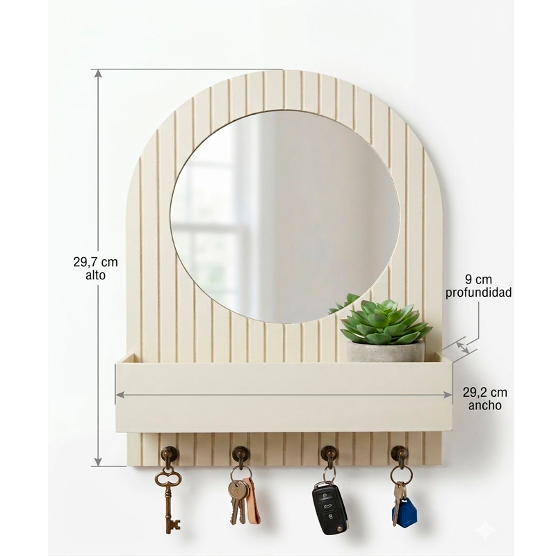 Repisa con Espejo Organizador Soporte de Pared para Llaves