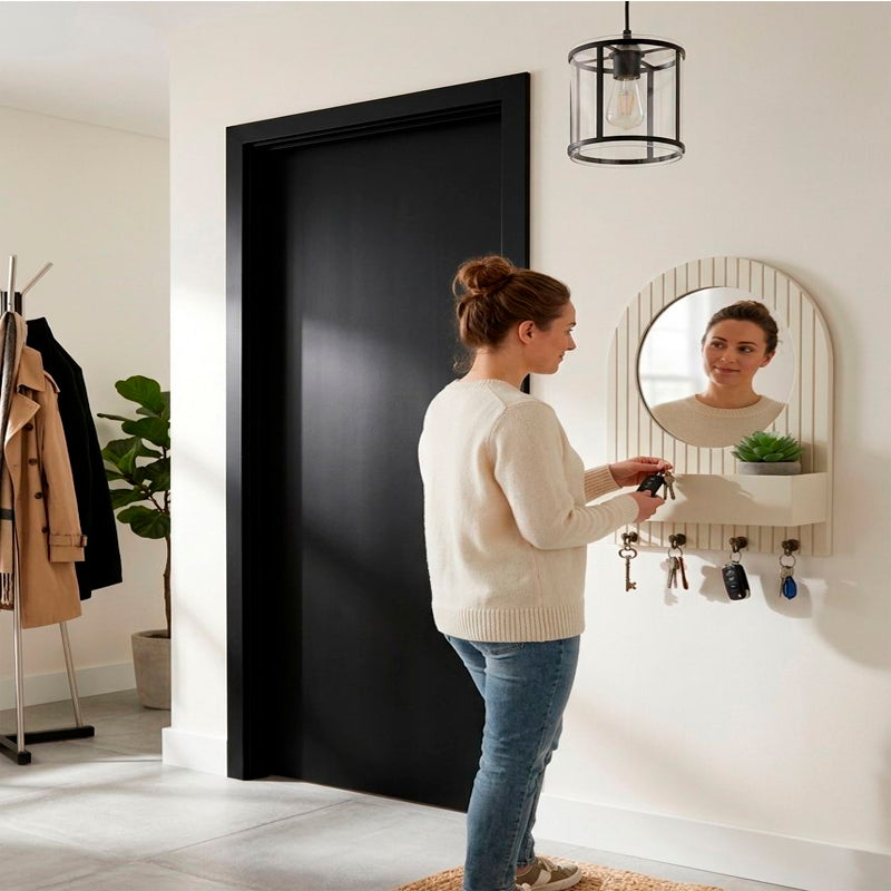 Repisa con Espejo Organizador Soporte de Pared para Llaves