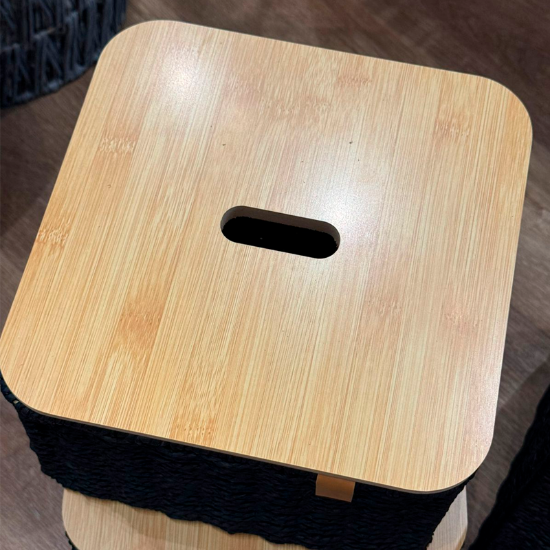 Set de Organizadores Premium 4 Cestas con Tapa de Madera Tejido Artesanal Negro